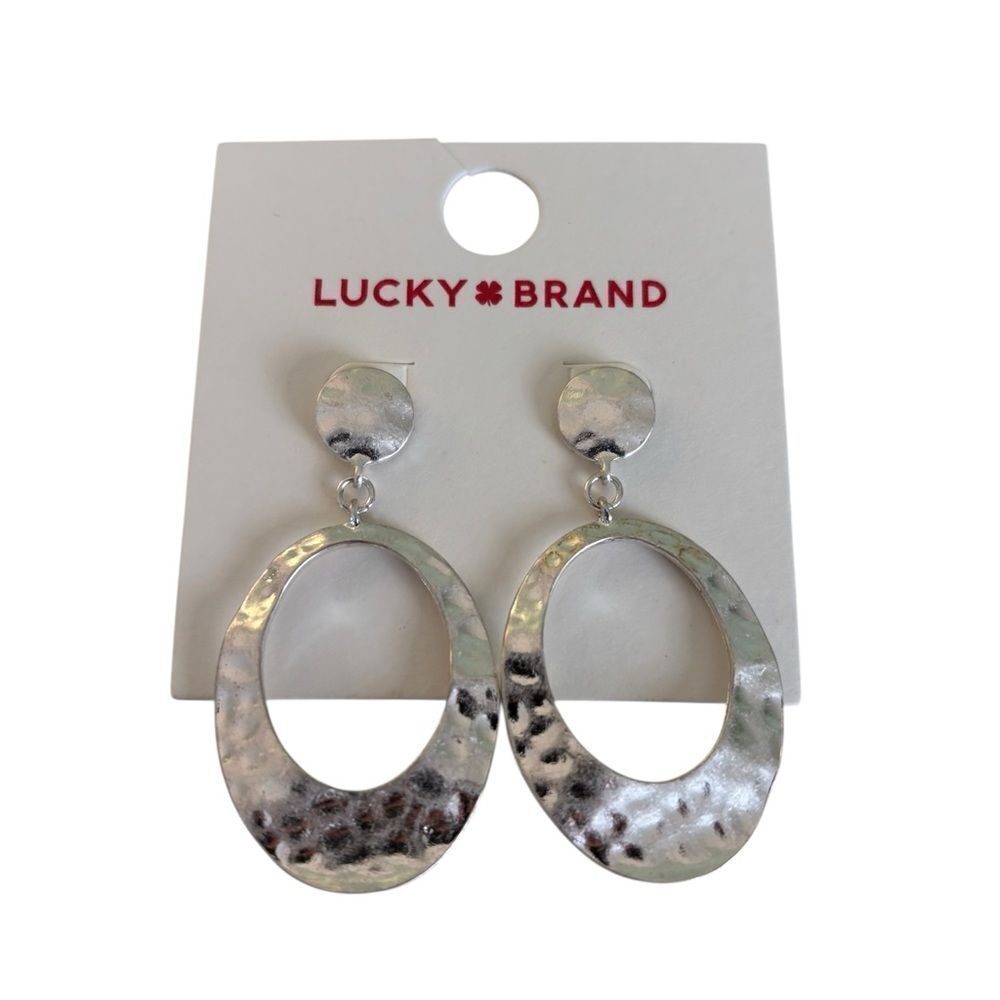 Hammered Silver Toned Stud Dangle Hoop Earrings
